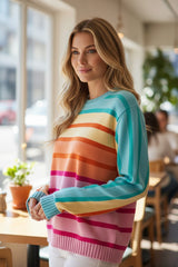 Loose-fitting yellow striped and gradient sweater with ribbed edges