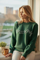 Pull décontracté joyeux perlé vert noirâtre