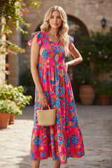 Vestido y volantes con volantes con un estilo en V -ck y Red Bohemian