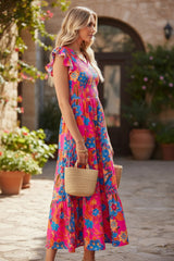 Vestido y volantes con volantes con un estilo en V -ck y Red Bohemian