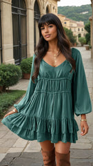 Mini-robe coupe ample à volants *