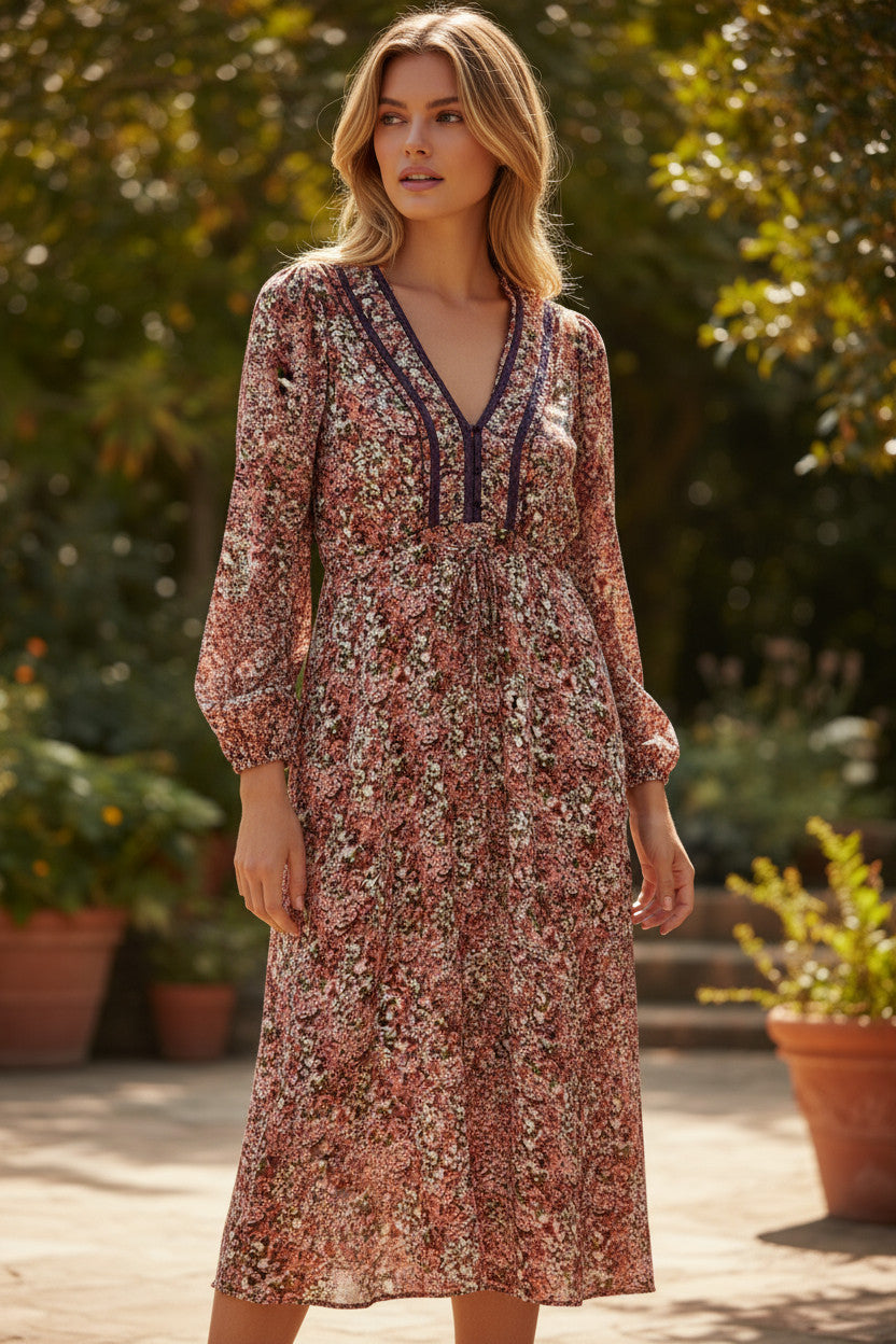 Midi dress with floral print split on the front *