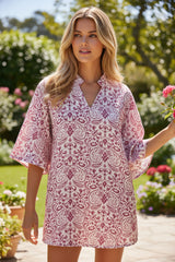 Rose Mini-Ride con estampado de cachemir y mangas 3/4 *