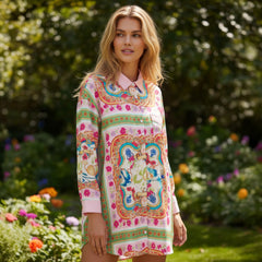 Long sleeve buttoned shirt dress and floral print *