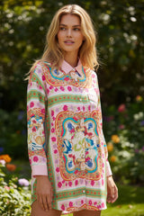 Long sleeve buttoned shirt dress and floral print *