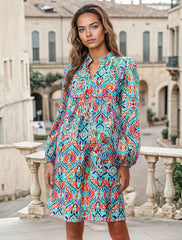 Straight Spring Dress with Abstract Print *