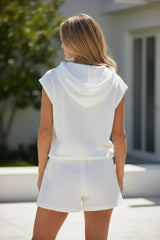 White Textured Cropped Hoodie and Shorts Set