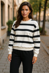 Black striped drop shoulder sweater and sweatpants set