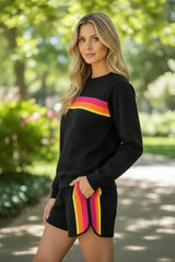 Ensemble décontracté deux pièces pull et short à rayures noires