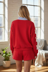 Ensemble sweat-shirt et short en satin avec col rayé rouge Racing