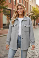 Grey buttoned jacket with plain textured flap pocket