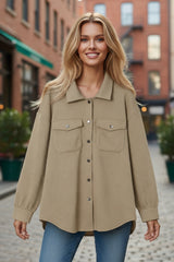 Khaki pocket buttoned jacket with plain textured flap