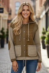 Jungle Green Textured Quilted Loose Fit Hooded Jacket