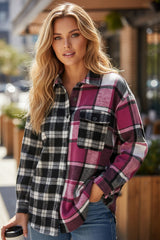 Ample black checkered jacket Color Block *
