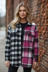Ample black checkered jacket Color Block *