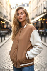 Blouson aviateur boutonné en velours côtelé et polaire patchwork