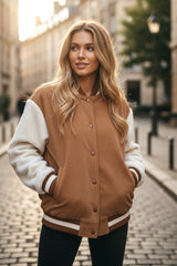 Blouson aviateur boutonné en velours côtelé et polaire patchwork