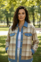 Light French beige tile buttoned jacket with flap and detail