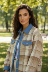 Light French beige tile buttoned jacket with flap and detail