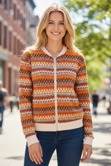 Veste orange à manches longues zippée à rayures Boho