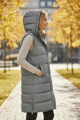 Long coat with dark gray hood