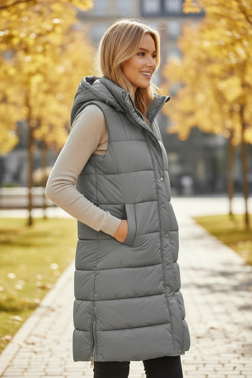 Long coat with dark gray hood