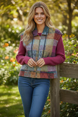 A large zipped vest with multicolored Scottish print with side pockets