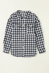 Black Plaid Print Buttoned Tunic Jacket with Chest Pockets