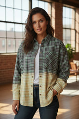Bouthered jacket in patchwork contrast tiles blackish green with chest pocket