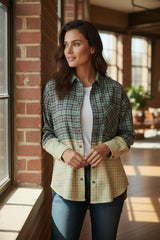 Bouthered jacket in patchwork contrast tiles blackish green with chest pocket