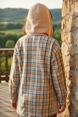 Ashleigh - Blue Waffle Knit Patchwork Hooded Plaid Jacket