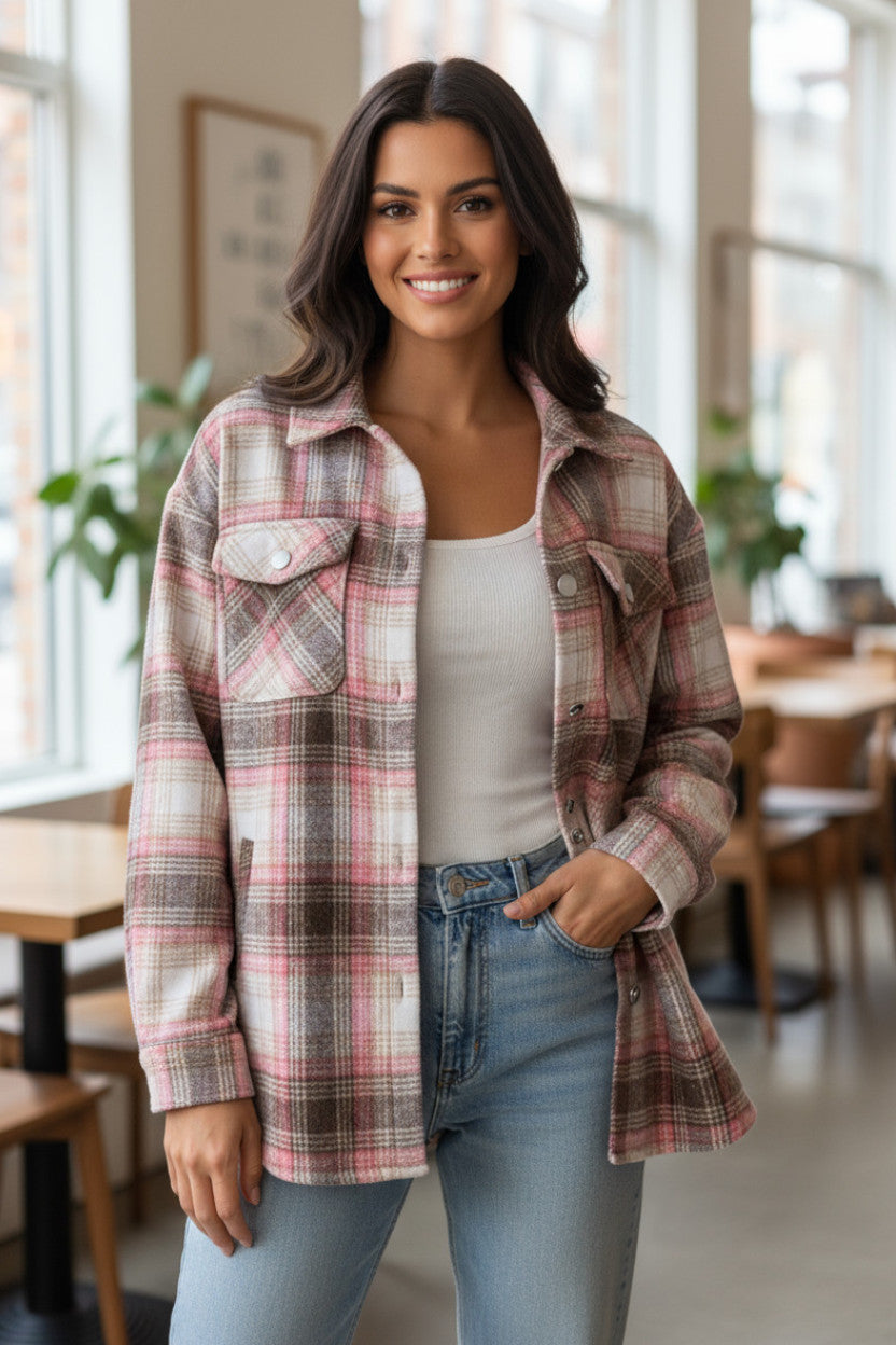 Chaqueta de botón rosa rosa con bolsillo de aleta