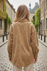 Light French Beige Buttoned Corduroy Jacket with Patch Pocket