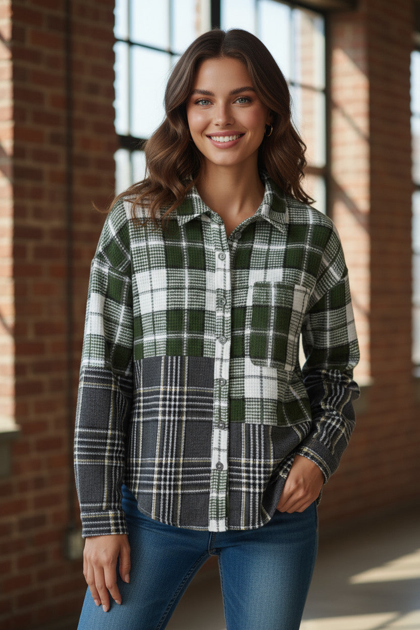 Veste boutonnée en tricot texturé à imprimé écossais noir