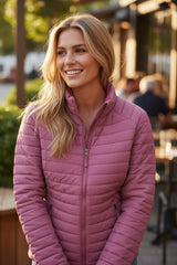 Burgundy solid color quilted zipped down jacket