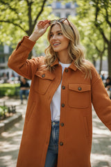 Gold Duster Coat with Textured Collar and Dropped Shoulders and Button Front