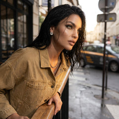 Veste en jean beige foncé en coton à boutons métalliques