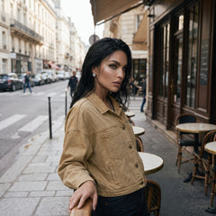 Veste en jean beige foncé en coton à boutons métalliques