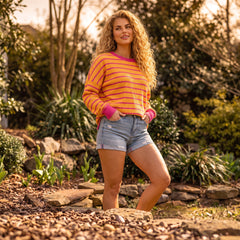 Pull ample à rayures orange et col rond *