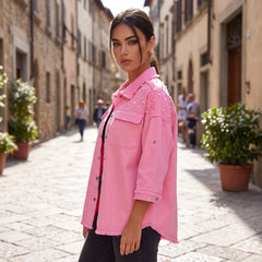 Veste en jean boutonnée à ourlet brut *