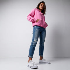 Bonbon Fleece Lined Loose Fit Half Zip Hoodie with Kangaroo Pockets
