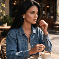 Veste longue en jean bleu à col chemise et boutons-pression