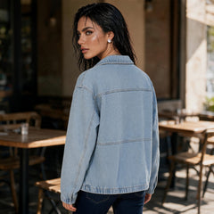 Veste en jean bleu myosotis zippée à finitions élastiquées