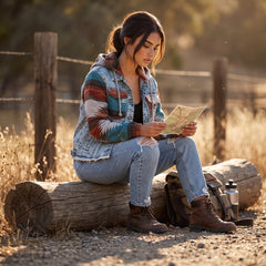 Multicolored denim jacket with aztec print *