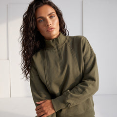Jungle Green Drop Shoulder Zip Neck Sweatshirt