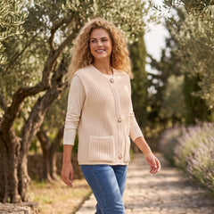 Gilet blanc sans manches boutonné à poches