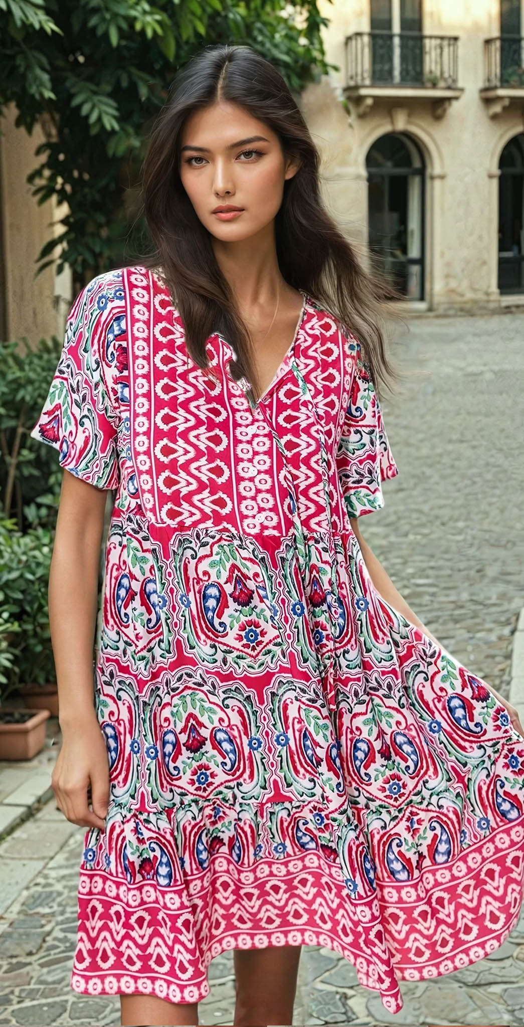Vestido rosa corto bohemio *