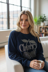 🍒 Sweat Cherry Détail Léopard Bleu marine