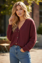 Gilet en maille avec col en V Bordeaux