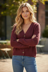 Gilet en maille avec col en V Bordeaux